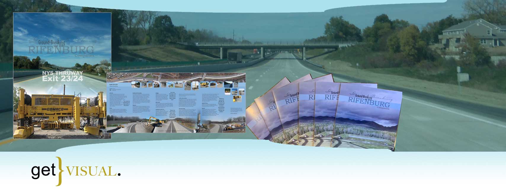tri-fold brochure with a six panels landscape layout, using the NYS Thruway as a back drop in photography