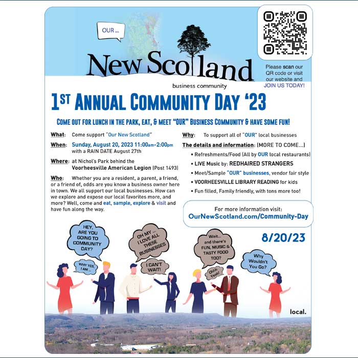 Celebrating "Our New Scotland" sponsored Community Day event in Nichols Park behind the Voorheesville Legion Hall on August 20, 2023